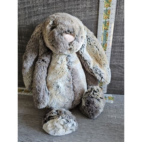 Jellycat Bunny Rabbit Woodland Babe Plush Mottled Fur Grays Browns