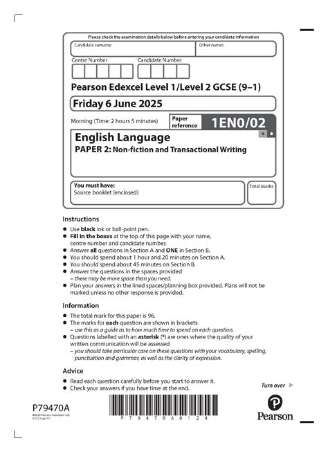 2025 Pearson Edexcel GCSE English Language Paper 2 and Mark Scheme
