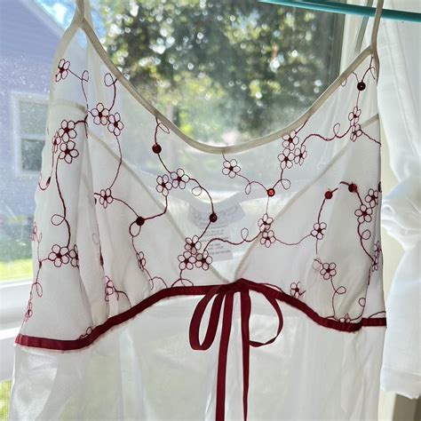 Vintage White Sheer Lingerie Top With Red Bow And Depop
