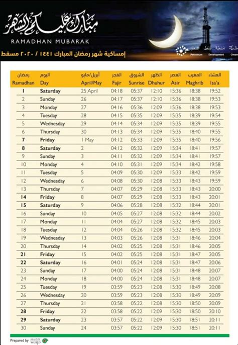 Ramadan Calendar 2020 Muscat Oman Iftar Sahur Prayer Timing - Amazing Oman