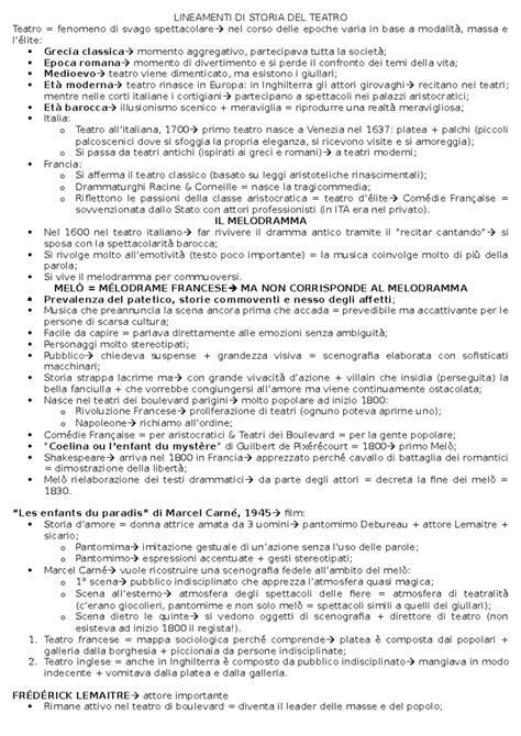 Lineamenti DI Storia DEL Teatro Riassunto Finale - LINEAMENTI DI STORIA
