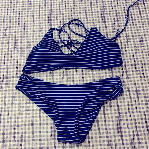Swim Royal Blue And White Striped Bikini Poshmark