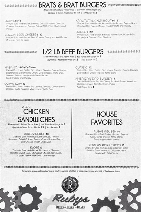 Menu At Rubys Pub And Bar Davenport