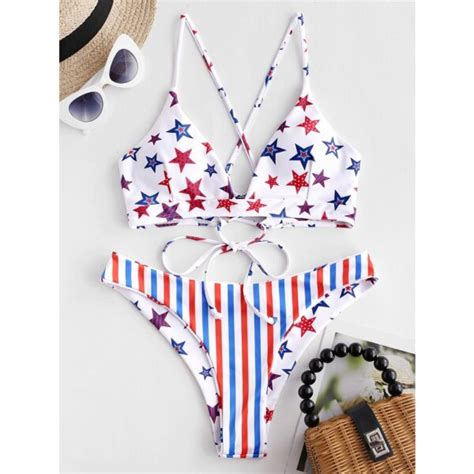 High Waisted American Flag Ruffles Bikini Swimsuit TD Mercado