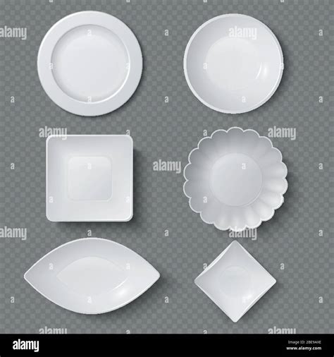 Different shapes of realistic food plates, dishes and bowls vector set. Plate dish for ...