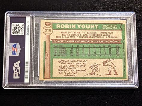 1976 Topps Baseball 316 Robin Yount PSA 5 AUTO 8 PSA DNA EBay