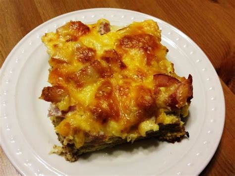 healthy cheesy egg  ham breakfast casserole recipe