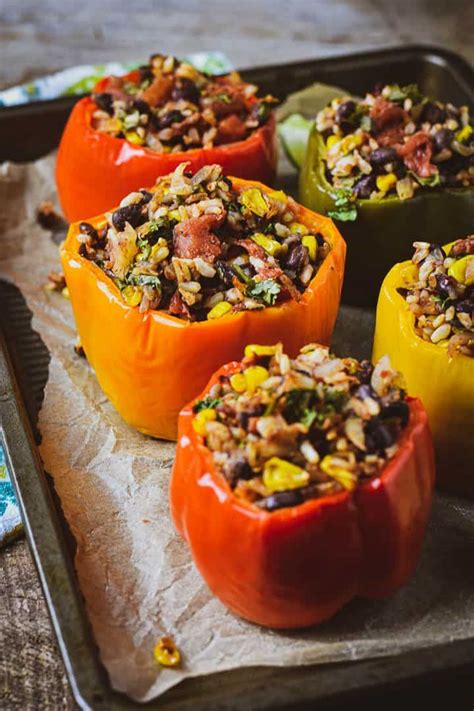 Delicious Vegan Stuffed Bell Peppers Filled With Smoky Chipotle Flavored Rice And Black Bean