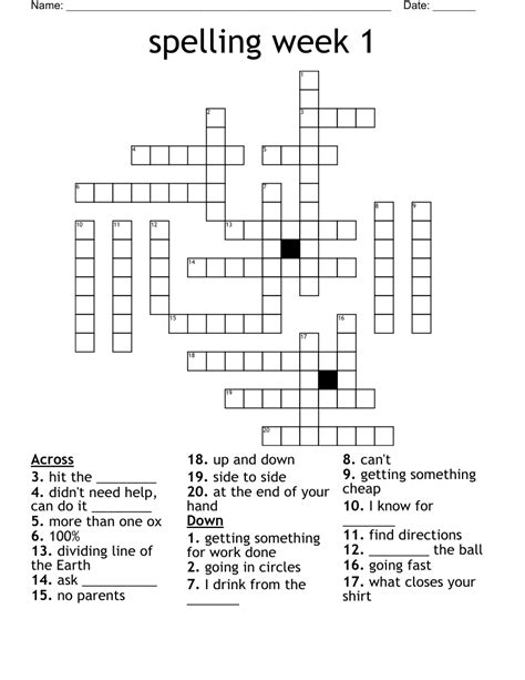 Spelling Week Crossword Wordmint