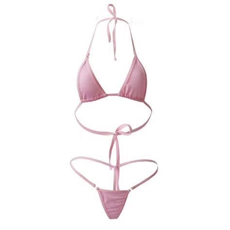 Women Sexy Micro Thong G String Brazilian Mini Top Bra Bottom Bikini