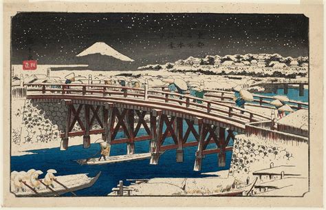 Utagawa Hiroshige: Nihonbashi Bridge in Snow (Nihonbashi setchû), from ...