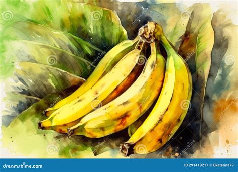 Banana Watercolour Isolated On White Background Royalty Free Stock