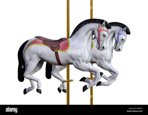 3d Rendering Of Carousel Horses Isolated On White Background Stock