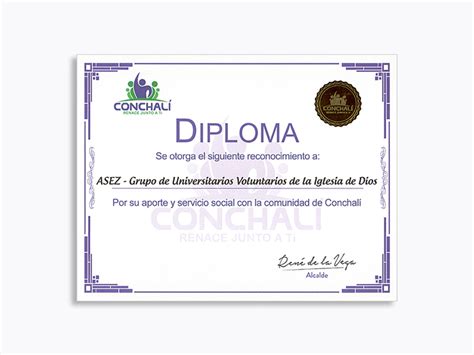 Diploma De Reconocimiento Del Alcalde De La Municipalidad De Conchal