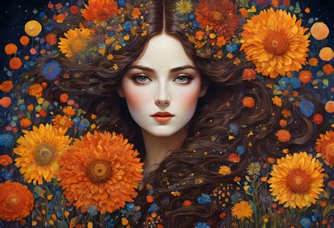 woman flowers art nouveau  stock photo public domain pictures