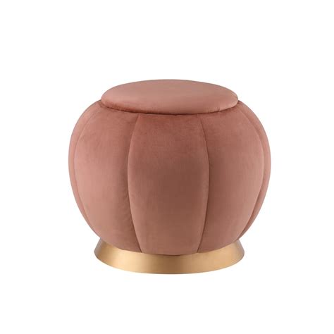 20 Blush Velvet And Gold Round Ottoman