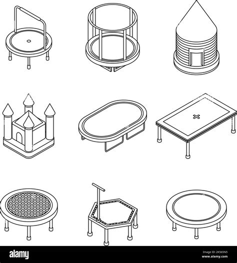 Trampoline Icons Set Isometric Set Of Trampoline Vector Icons Outline