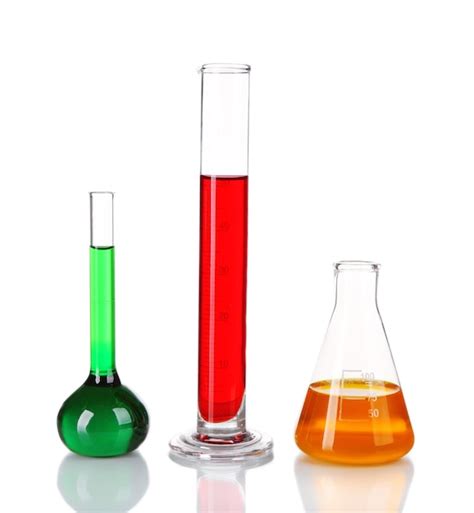 Premium Photo | Testtube and flasks with colorful fluid isolated on white