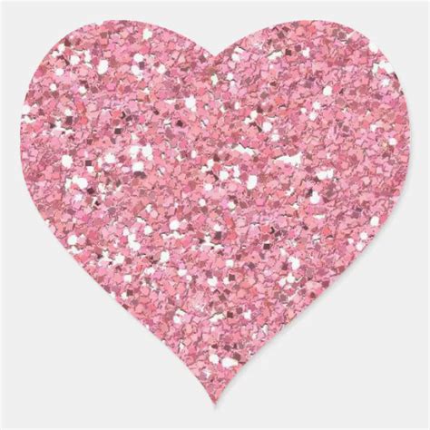 Pink Glitter Faux Heart Sticker Zazzle