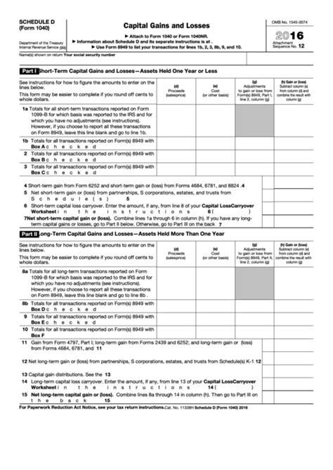 Fillable Schedule D Form Capital Gains And Losses Tax Forms