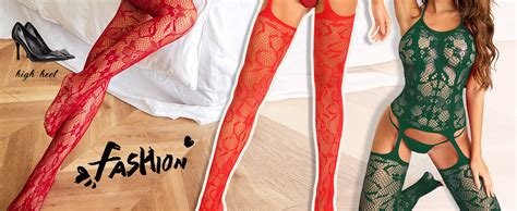 Rslove Women Fishnet Bodystocking Attached Stockings Sexy Lingerie Crotchless Bodysuit One Piece