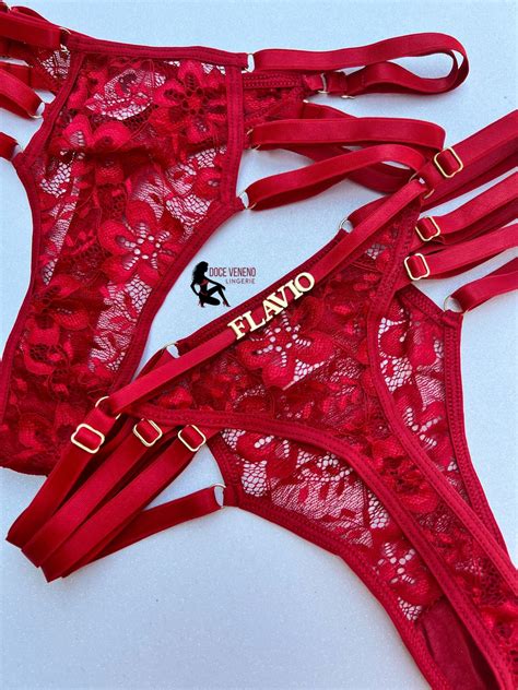 Calcinha Personalizada Renda PLUS SIZE Vermelha Doce Veneno Lingerie DVL