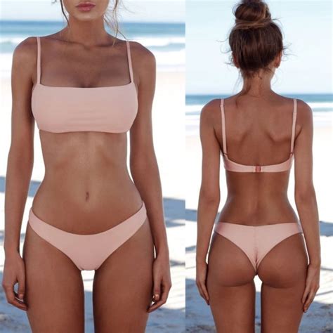 New Sexy Push Up Unpadded Brazilian Bikini Set Women Vintage