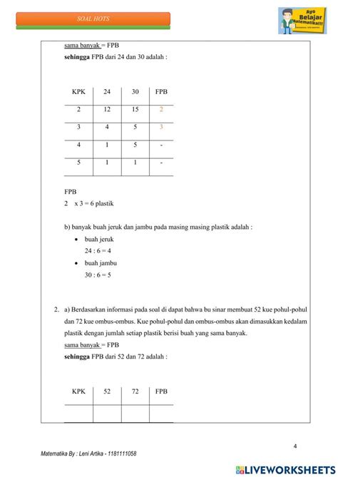 2961052 Soal Hots Fpb Dan Kpk Kelas Iv Sd Leni Artika