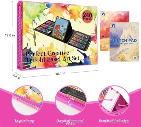 240 Piece Drawing Art Kit Ts Art Set Case With Double Sided Trifold