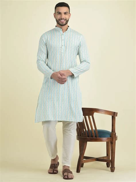 Deyann Cotton Jacquard Woven Design Kurta With Pyjam Set For Men Deyann