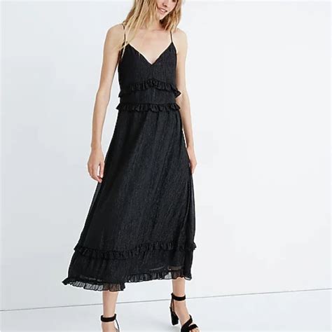 Madewell Dresses Madewell Black Shimmer Ruffle Cami Dress Poshmark