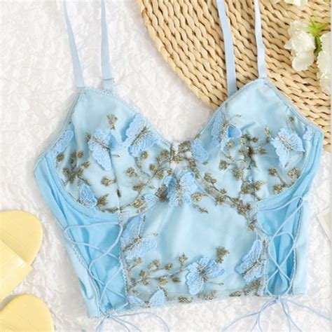 Generic New Fashion Hot Girl Outer Wear Sling Butterfly Embroidery Sexy Band Steel Ring Strap