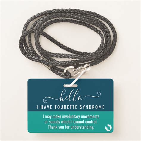 Hello I Have Tourette Syndrome Emergency Contact Info Lanyard Card