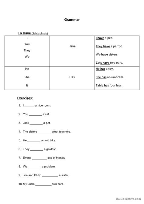 Havehas English Esl Worksheets Pdf And Doc