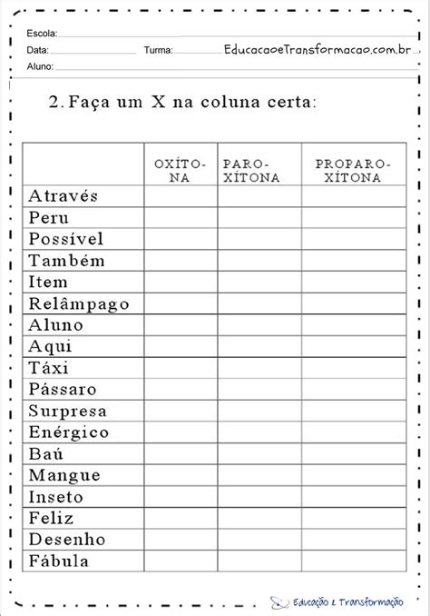 Oxítona Paroxítona E Proparoxítona Exercícios 5 Ano - Oxitona Paroxitona E Proparoxitona Exercicios 5 Ano - ZULEDU