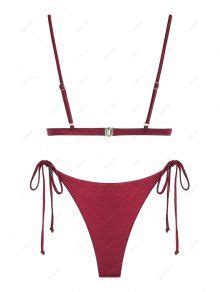 ZAFUL Shiny Silky Tie Side Tanga Bikini Swimwear In DEEP RED ZAFUL 2024