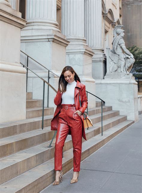 Sydne Style Wears Leather Pant Suit In New York City For Fall Outfit