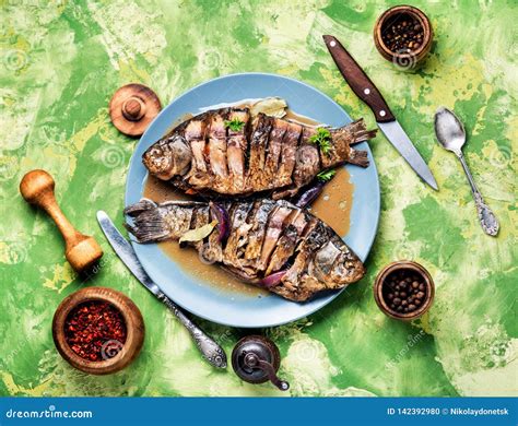 Tasty Baked Fish On Plate Stock Photo Image Of Dish 142392980