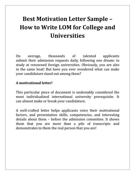 Ppt Best Motivation Letter Sample How To Write Lom For College And