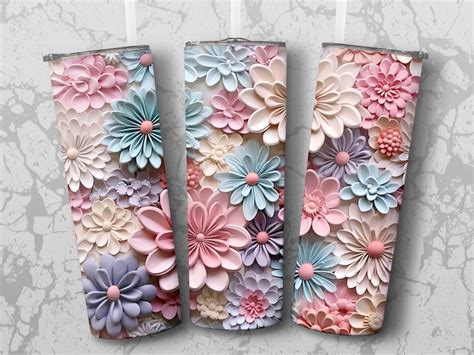 3d Daisies Flowers Tumbler Wrap 20 Oz Skinny Tumbler Sublimation