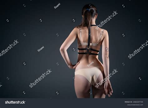Sexy Naked Striptease Woman Black Leather Stock Photo Shutterstock