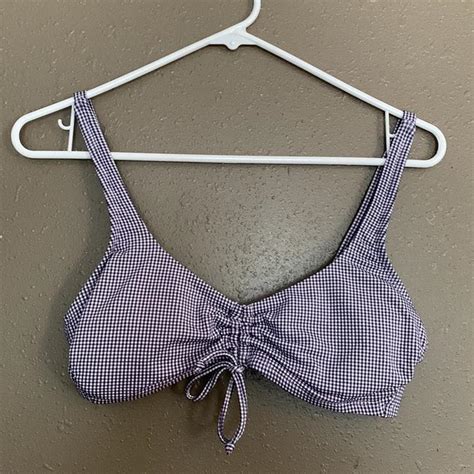 Kona Sol Blue And White Gingham Patterned Bikini Depop