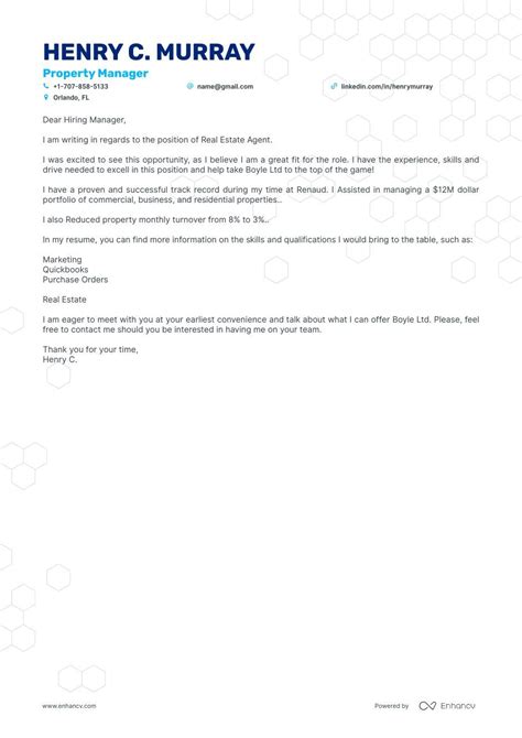 Real Real Estate Agent Cover Letter Example For 2024