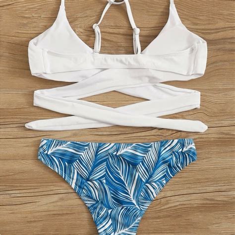 Tropical Print Triangle Crisscross Bikini Size Small Gem