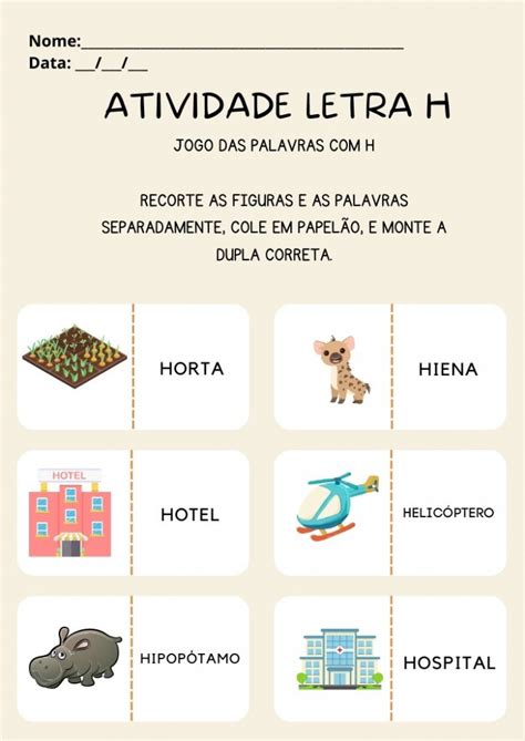 Atividades com a Letra H Maiúscula e Minúscula Para Imprimir