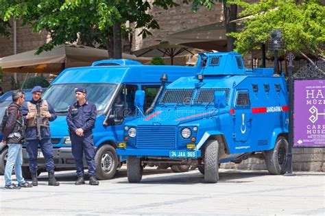 Turkish Gendarmerie Officers Next To Their Vehicles Editorial