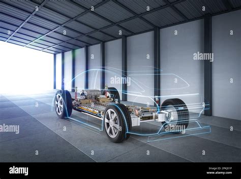 D Rendering Ev Car Or Electric Vehicle With Pack Of Battery Cells