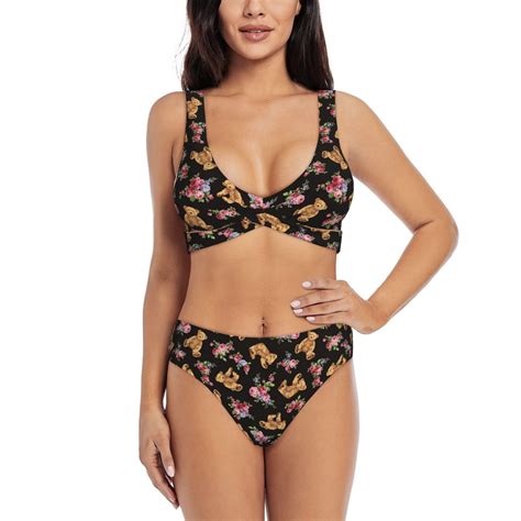Rocae Rose Flower Bear For Bikini Set For Women Two Piece Sexy High Swimsuits Split Crossover