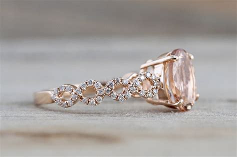 14k Rose Gold Elongated Oval Cut Morganite Diamond Infinity Twist Enga