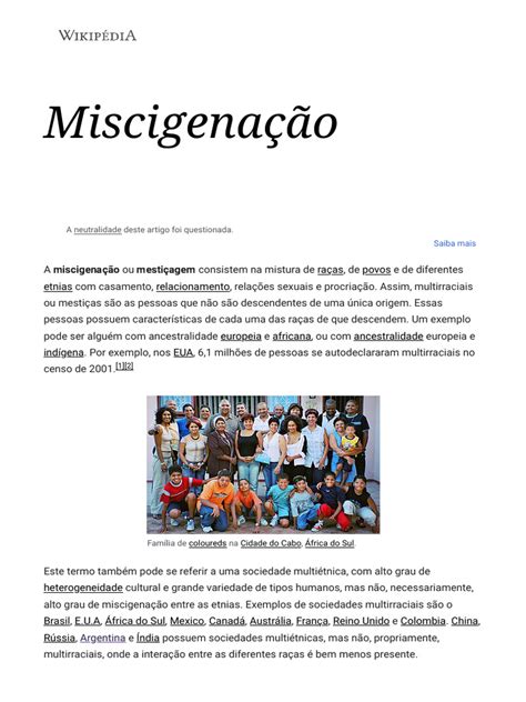 Como Se Pronuncia Miscigenação - Miscigenação - Wikipédia, A Enciclopédia Livre | PDF | Miscigenação ...